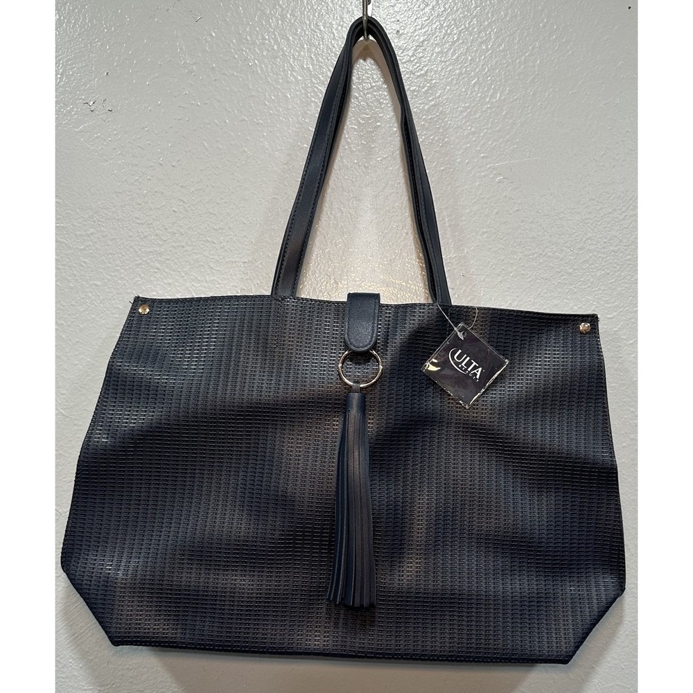 ULTA Beauty Large Tote Bag Navy Blue  With Gold Accents & Snap Closure NWT